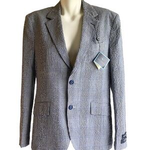 New Tailorbyrd Collection Blue Grey White Stretch  Cotton Classic Blazer size S